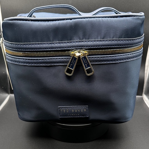 NWT Ted Baker Dark Blue or Black Train Case with Gold Zip and top handle  UNISEX - Picture 1 of 9